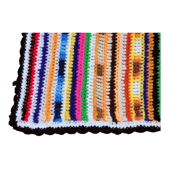 Hippie Chic Striped Crochet Afghan Throw Vintage Boho Grannycore Throw 70x37 - Picture 6 of 11